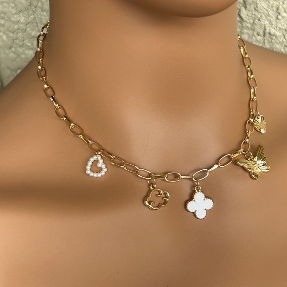 Gold and White Charm Necklace - Picture 2 of 5